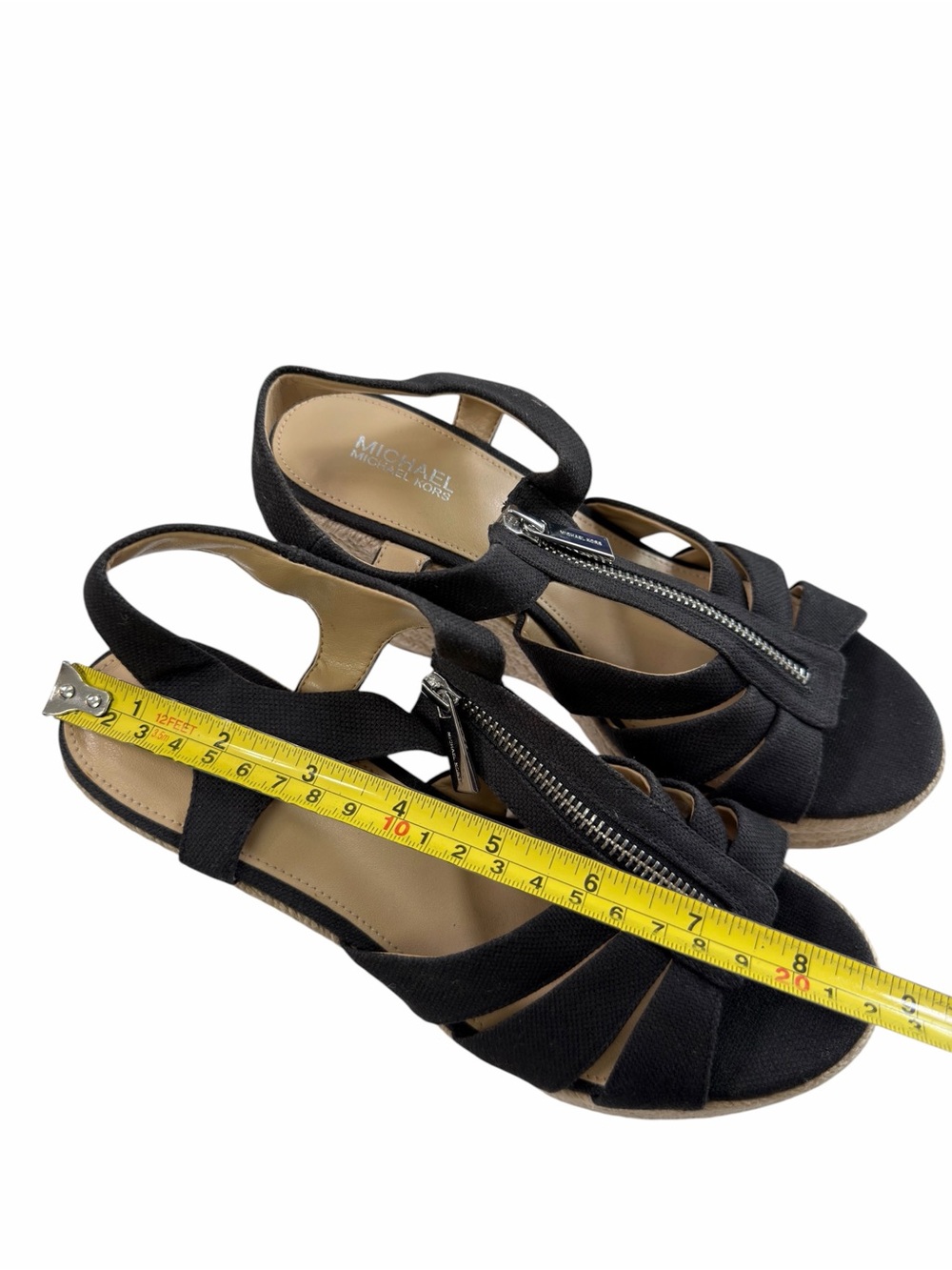 Michael Kors Berkley T Strap Espadrille Wedge Sandals Black Canvas Size 7M - Picture 14 of 16